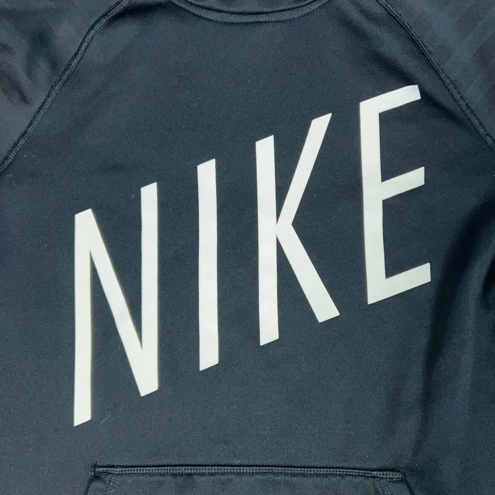 Nike Hoodie Womens Medium Black Activewear Therma FIT Logo Pullover Sweatshirt